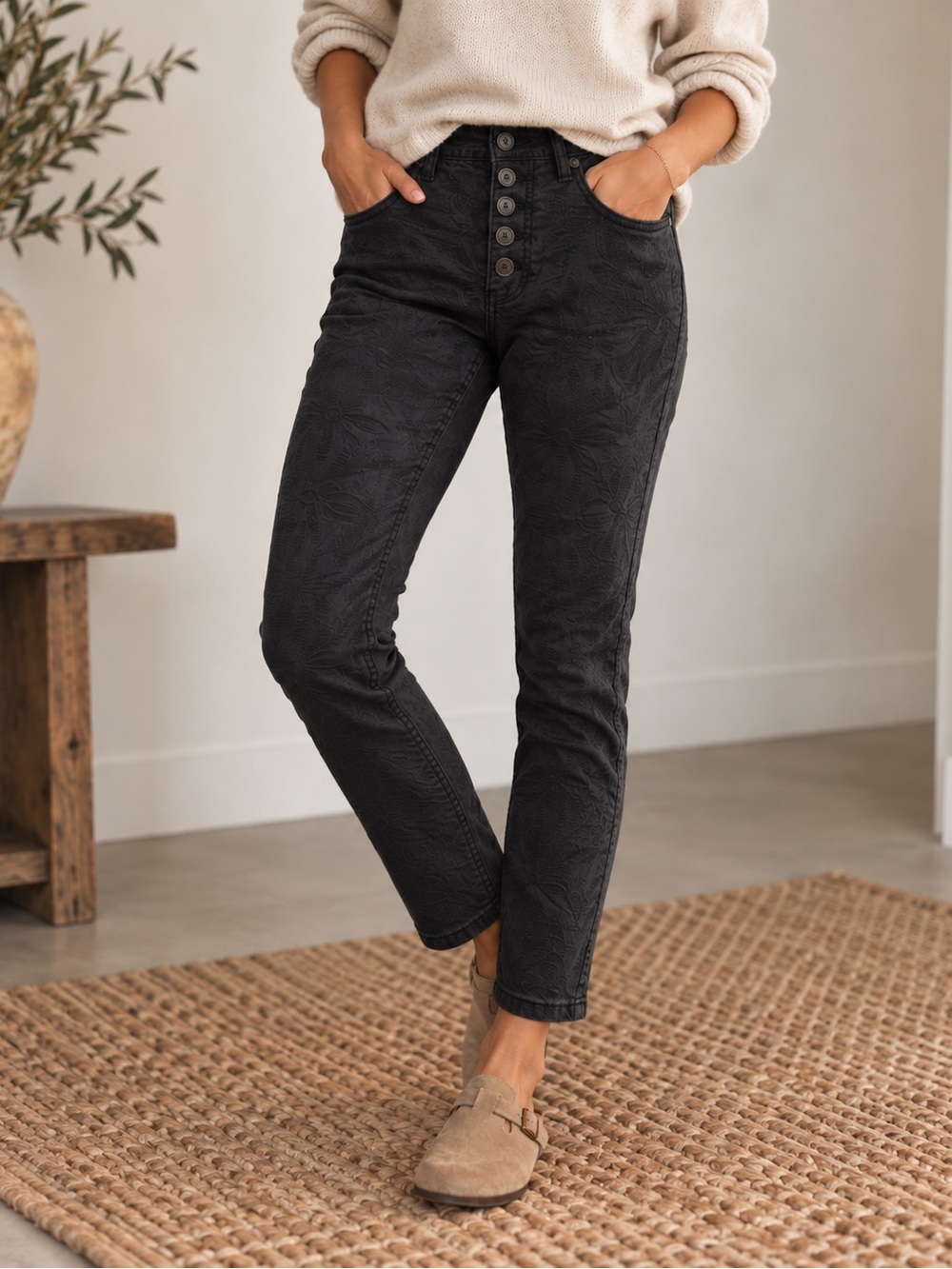 Pilcro Anthropologie Floral Jacquard High Rise Skinny Pants 30